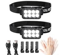 Paquete de 2 faros LED recargables con sensor de onda de mano, 5 modos fuerte, medio, débil, flash, SOS, diadema cómoda ajustable para construcción, reparación de automóviles, uso al aire libre
