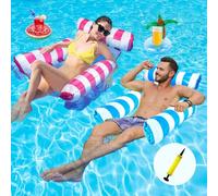 Paquete de 2 flotadores inflables para piscina, 4 en 1, hamaca de agua multiusos Lilo con sillones, hamaca de piscina para adultos, juguetes de piscina con bomba de aire y 2 soportes para bebidas