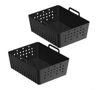 Paquete de 2 forros de silicona para freidora de aire, cesta perforada antiadherente para SL400 SL401, accesorios de cocina reutilizables, negro y gris (negro)