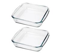 Paquete de 2 Fuentes de Horno Cuadrado, Moldes para Hornear de Cristal, capacidad 1.8 L - Longitud 24.8 x Profundidad 22.2 x Altura 5.2 cm -JUANIO-