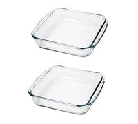 Paquete de 2 Fuentes Horno Cuadrados de Cristal, Moldes Hornear, capacidad 1.1 L - Longitud 20.5 x Profundidad 18.2 x Altura 5 cm -JUANIO-