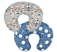 Paquete de 2 Fundas Almohada Lactancia para bebé recién Nacido en Forma U Lactancia Materna Funda cojín elástica reemplazable con bosques y Flores 22.5 x 18 Pulgadas (Mundo Azul + Abejas Mariposa)
