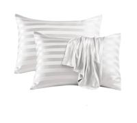 Paquete de 2 Fundas de Almohada de Satén de Seda con Estampado de Rayas, 51x76cm, Suaves y Refrescantes, con Cierre de sobre, Ideal para Mujeres y Hombres, Color Blanco, 50,8 X 76 Cm (20 X 30 Pulga