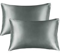 Paquete de 2 fundas de almohada de seda satinada suave de morera pura para cabello y piel con cierre de sobre (color gris oscuro, estándar (50 x 75 cm)