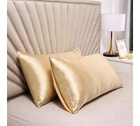 Paquete de 2 fundas de almohada de seda satinada suave de morera pura para cabello y piel con cierre de sobre, color beige, estándar (50 x 75 cm)