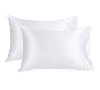 Paquete de 2 fundas de almohada de seda satinada suave de morera pura para cabello y piel con cierre de sobre, color blanco, estándar (50 x 75 cm)