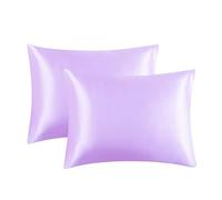Paquete de 2 fundas de almohada de seda satinada suave de morera pura para cabello y piel, con cierre de sobre, color lavanda, estándar (50 x 75 cm)