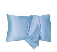 Paquete de 2 Fundas de Almohada Estándar de Satén para El Cabello Y La Piel,Fundas de Almohada Tipo sobre de Satén Sedoso Supersuaves Fundas de Almohada de Satén Azul Cielo con Cierre de sobre,AZ