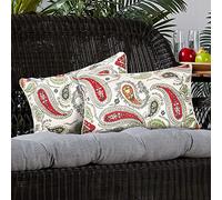 Paquete de 2 fundas de almohada lumbar para exteriores/interiores de 30 x 48 cm, funda de almohada rectangular impermeable, funda de cojín decorativa para patio, jardín, tienda, Paisley Rojo Beige