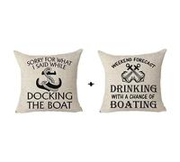Paquete de 2 fundas de cojín decorativas de algodón y lino con el pronóstico del fin de semana para beber con la oportunidad de navegar, lo siento por lo que dije mientras atracaba el barco, funda de