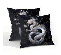 Paquete de 2 fundas de cojín para exteriores de 50 x 50 cm, fundas de almohada impermeables con diseño de dragón chino, luna, fundas de cojín decorativas para jardín, patio, sofá, banco, muebles, sala