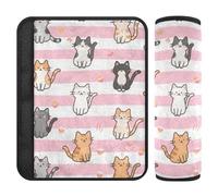 Paquete de 2 fundas de correa de asiento de coche con diseño de gato de dibujos animados de rayas rosas y blancas, libera el estrés en tu cuello y hombros, funda para cinturón de seguridad para bolsa