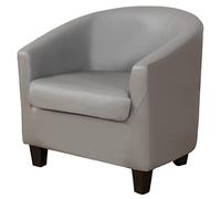 Paquete de 2 fundas de piel sintética para sillas de club con fundas de cojín, protector impermeable y elástico, protector de muebles extraíble para sala de estar, color gris