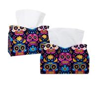 Paquete de 2 fundas para caja de pañuelos, diseño colorido de calavera del día de los muertos, dispensador rectangular de pañuelos faciales para dormitorio, baño, oficina y hogar