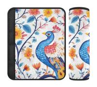 Paquete de 2 fundas para cinturón de seguridad para cinturón de seguridad, diseño de pavo real dulce de dibujos animados, color blanco