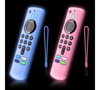 Paquete de 2 fundas para control remoto para Streaming Stick 4K Plus, 4K Select, HD, 3ª generación, brilla en la oscuridad, funda de silicona con cordón, GITD, azul brillante y rosa brillante