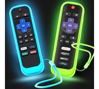 Paquete de 2 fundas para mando a distancia Roku, funda para Hisense Roku TV Steaming Stick/Express universal de repuesto de silicona para control que brilla en la piel verde oscuro y cielo