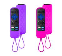 Paquete de 2 fundas para Roku Express/Streaming Stick/Premiere remote Cover para TCL Hisense Roku TV Remote Sleeve Skin Smart TV Case (Purple and Rose)