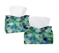 Paquete de 2 fundas rectangulares para caja de pañuelos, escamas verdes y turquesas, sirenas, para baño, cocina, dormitorio, tocador, encimera, hogar, oficina, coche