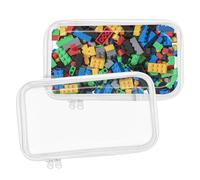 Paquete de 2 fundas transparentes rígidas con cremallera, bolsas transparentes con cremallera para objetos pequeños, juguetes, bloques de construcción, rompecabezas, cosméticos, bolsa de