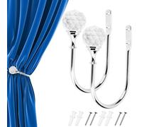 Paquete de 2 ganchos de sujeción de cortina de cristal, bola de cristal de metal, forma de U, ganchos decorativos para cortinas de ventana, cortinas de ducha, toallas con tornillos (1)