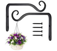 Paquete de 2 ganchos negros para colgar en la pared, soportes de canasta para colgar en la pared de hierro forjado de metal colgante para comederos/plantas/linternas/campanas de viento (con tornillos)