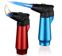 Paquete de 2 Gas Mechero, Mechero Soplete Llama Ajustable, Prueba de Viento Encendedor de Palo, Encendedor de Tormenta Encendedor Recargable de Gas Butano para Cocina, Camping, Barbacoa y Chimenea (A)