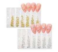 Paquete de 2 gemas para uñas, dijes de metal dorado y plateado, aretes artísticos, copos de nieve, calcomanías de cruz de estrellas coloridas, accesorios de decoración para bricolaje, dije de poder,