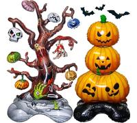 Paquete de 2 globos de aluminio de Halloween, decoración extra grande de calabaza y árbol muerto para fiestas en interiores y exteriores