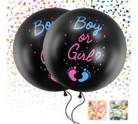 Paquete de 2 globos de revelación de género, globos negros de 36 pulgadas con confeti de corazones rosas y azules para niño o niña, ideas de revelación de género, kit de decoración de fiesta de baby