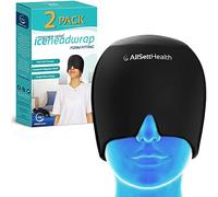 Paquete de 2 gorros de alivio de migraña, envoltura para cabeza de hielo y sombrero | Paquete de gel caliente/frío con máscara facial y compresa de ojos para aliviar el dolor de cabeza, color negro