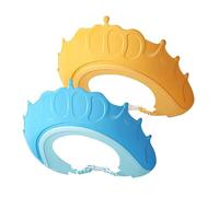 Paquete de 2 gorros de baño de silicona para baby shower, impermeables, ajustables, para protección de ojos y oídos, bonita forma de corona (azul + amarillo)