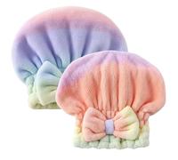 Paquete de 2 gorros de ducha de forro polar para mujer, diseño de arco iris, degradados, de secado rápido, suave, elástica, con lazo, absorbente, de secado rápido, gorro de ducha