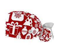 Paquete de 2 gorros quirúrgicos para mujer, sombrero de enfermera de murciélago para Halloween, sombrero ajustable con lazo trasero, pelo largo, Feliz Navidad, Medium