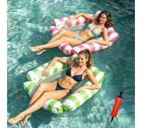 Paquete de 2 hamacas inflables para piscina, hamaca de agua multiusos 4 en 1 con 1 bomba de aire, asiento de malla y colchón de sofá para adultos, piscina de verano, playa, río perezoso