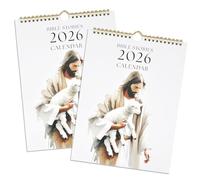 Paquete de 2 historias bíblicas cristianas 2026, calendario de pared de Jesús de 12 meses, planificador colgante de versículo de la Biblia, planificador inspirador de arte, decoración religiosa para