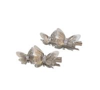 Paquete de 2 horquillas plateadas de mariposa con detalles de cristal, diseño de doble ala con diamantes de imitación para mujeres y niñas