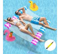 Paquete de 2 inflables de alberca con red Lilo con 1 bomba y 2 soportes para bebidas, hamaca 4 en 1, juguetes de agua para adultos, tumbona relajante de malla fresca, colchón de asiento para playa