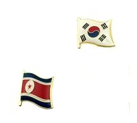 Paquete de 2 insignias de metal esmaltado con bandera azul de Corea del Norte y del Sur de Asia, talla única, Metal