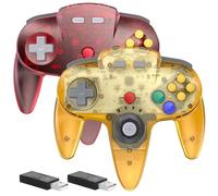 Paquete de 2 interruptores inalámbricos N64 de 2.4 GHz, receptor USB, compatible con Windows, PC, portátil, iOS, Mac, Raspberry Pi, Switch Online/NSO (recargable) (Rumble integrado), amarillo