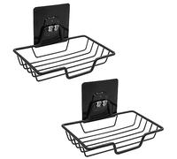 Paquete de 2 jaboneras autoadhesivas, soporte de jabón y esponja de acero inoxidable, montaje en pared, organizador de bandeja de jabón sin taladrar para el hogar, cocina y baño ducha (negro)