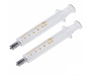 Paquete de 2 jeringas de vidrio con tapas, jeringa de vidrio reutilizable Luer Lock de 10 ml, inyector de metal Luer Lock para laboratorio