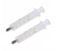 Paquete de 2 jeringas de vidrio con tapas, jeringa de vidrio reutilizable Luer Lock de 20 ml, inyector de metal Luer Lock para laboratorio