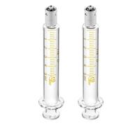 Paquete de 2 jeringas de vidrio con tapas, jeringa de vidrio reutilizable Luer Lock de 5 ml, inyector de metal Luer Lock para laboratorio