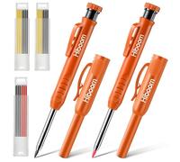 Paquete de 2 lápices de carpintero sólidos con tapa de lápiz y 18 recargas, marcador mecánico de nariz larga con agujero profundo, herramienta de escritura con sacapuntas integrado para arquitectos de carpintería de construcción (naranja)
