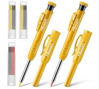 Paquete de 2 lápices de carpintero sólidos con tapa de lápiz y 18 recargas, marcador mecánico de nariz larga con agujero profundo, herramienta de escritura con sacapuntas integrado para arquitectos de carpintería de construcción (amarillo)