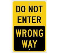 Paquete de 2 letreros con texto en inglés "Do Not Enter Wrong Way" para exteriores, de metal de aluminio libre de óxido, resistente a la intemperie, impermeable, tinta duradera y fácil de instalar y