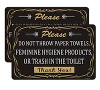 Paquete de 2 letreros con texto en inglés "Do Not Throw Paper Towels, Feminine Hygiene Products, Or Trash In The Toilet Sign 10" x 7" Durable Strong Self-Decal Plastic Sign Waterproof Easy to Install