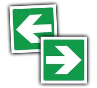 Paquete de 2 letreros de flecha de dirección de salida de incendios, impermeables y resistentes al sol, etiquetas autoadhesivas de vinilo de 100 x 100 mm