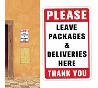 Paquete de 2 letreros de pared con texto en inglés "Please Leave Packages Deliveries Here", herramienta de comunicación esencial para la colocación del paquete